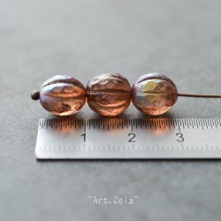 Melons facettés pêche irisé 8/10mm X4 Perles verre tchèque texturé