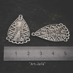 Connecteur goutte motifs géométriques 33mm X2 Pendentif métal argenté