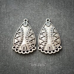 Connecteur goutte motifs géométriques 33mm X2 Pendentif métal argenté