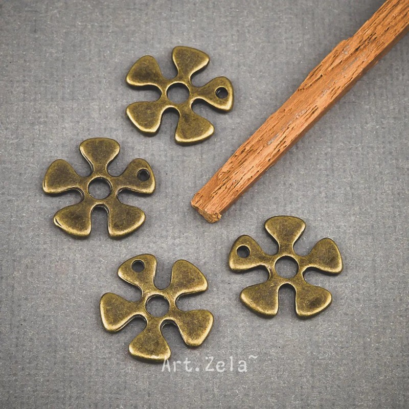 Breloques fleurs 19mm X4 Métal mat, ton bronze