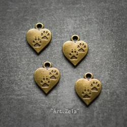 Empreintes de chat 17mm X6 Breloques cœur, métal bronze