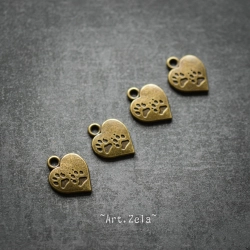 Empreintes de chat 17mm X6 Breloques cœur, métal bronze