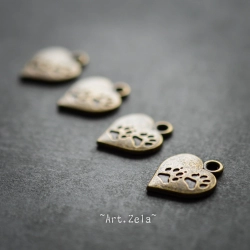 Empreintes de chat 17mm X6 Breloques cœur, métal bronze