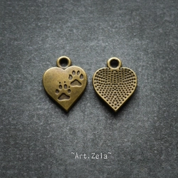 Empreintes de chat 17mm X6 Breloques cœur, métal bronze