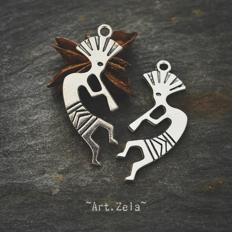 Pendentif Kokopelli 39mm X4 Métal argenté lumineux