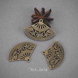 Pendentif éventail ajouré 36mm X2 Pendentifs métal ton bronze