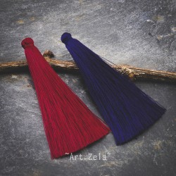 Pompon bohème bleu marine ou rouge carmin 7cm X1 Pompon satiné