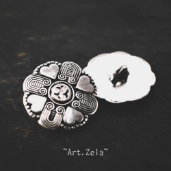Bouton fleur rond 19mm X1 Bouton métal argenté vieilli