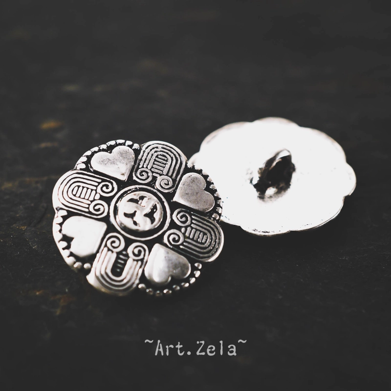 Bouton fleur rond 19mm X1 Bouton métal argenté vieilli