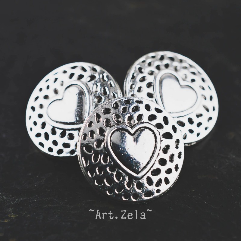 Bouton coeur rond 18mm X2 Boutons métal argenté lumineux