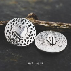 Bouton coeur rond 18mm X2 Boutons métal argenté lumineux