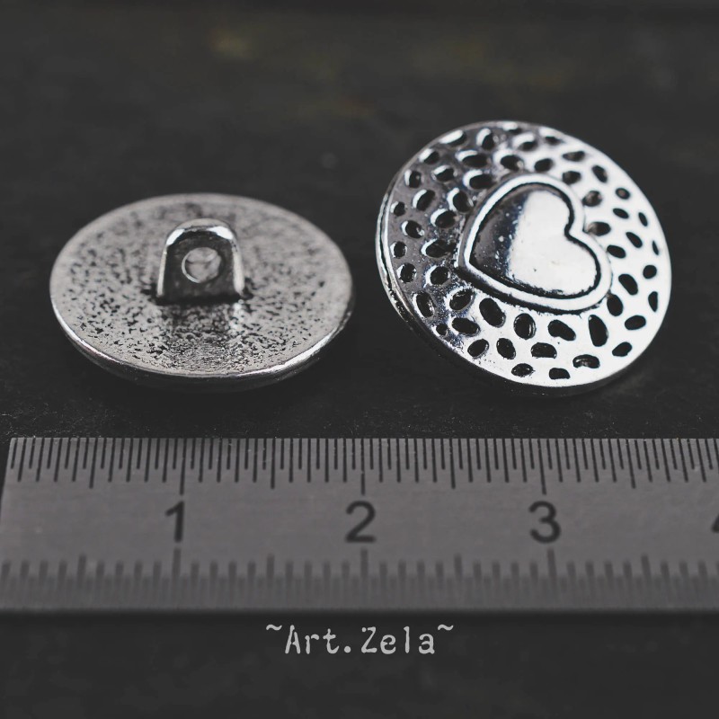 Bouton coeur rond 18mm X2 Boutons métal argenté lumineux