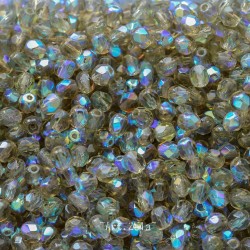 Facettes gris irisé 4mm X50 Perles verre tchèque transparent