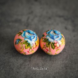 Perle Tensha rose bleu 16mm X1 Perle artisanale japonaise résine