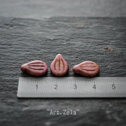 Pétales Picasso rose 14mm X6 Perles verre tchèque opaque