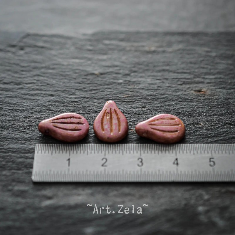 Pétales Picasso rose 14mm X6 Perles verre tchèque opaque