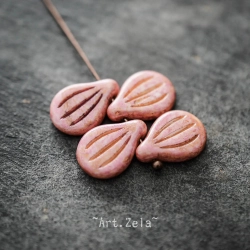 Pétales Picasso rose 14mm X6 Perles verre tchèque opaque