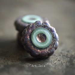 Tournesol prune vert clair 19mm X1 Perle verre tchèque