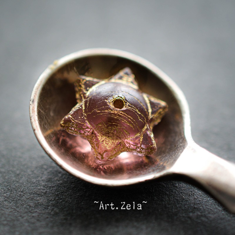 Perle étoile saturne rose 12mm X4 Perles verre tchèque