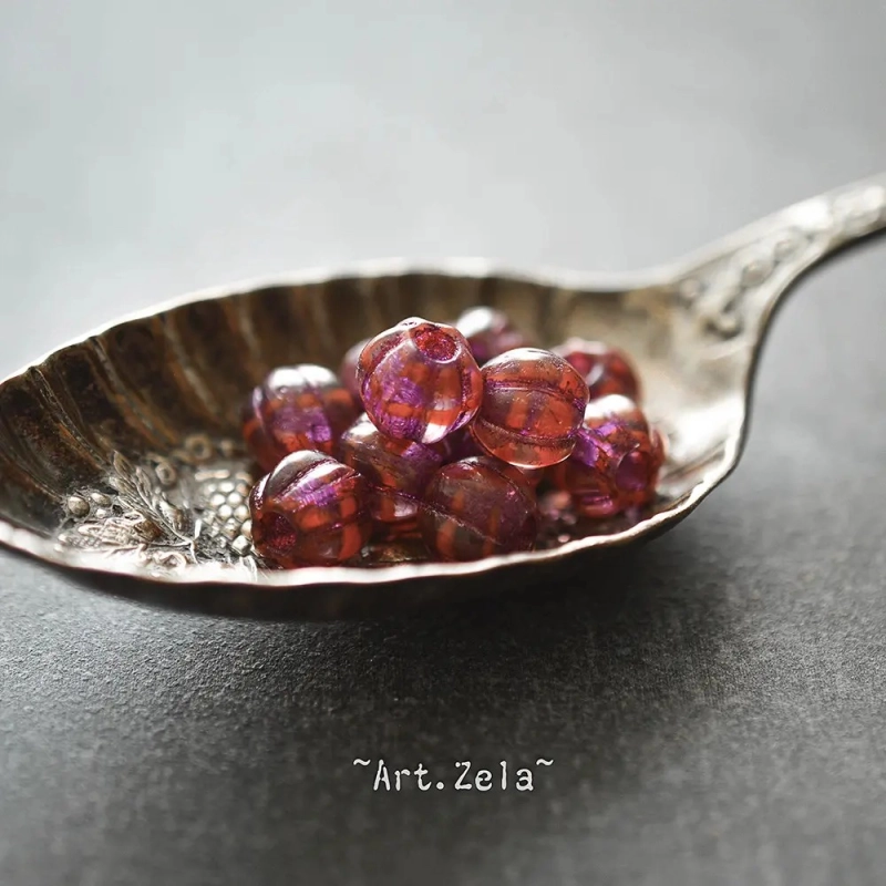 Melons framboise rouge 8mm X10 Perles verre tchèque à large trou