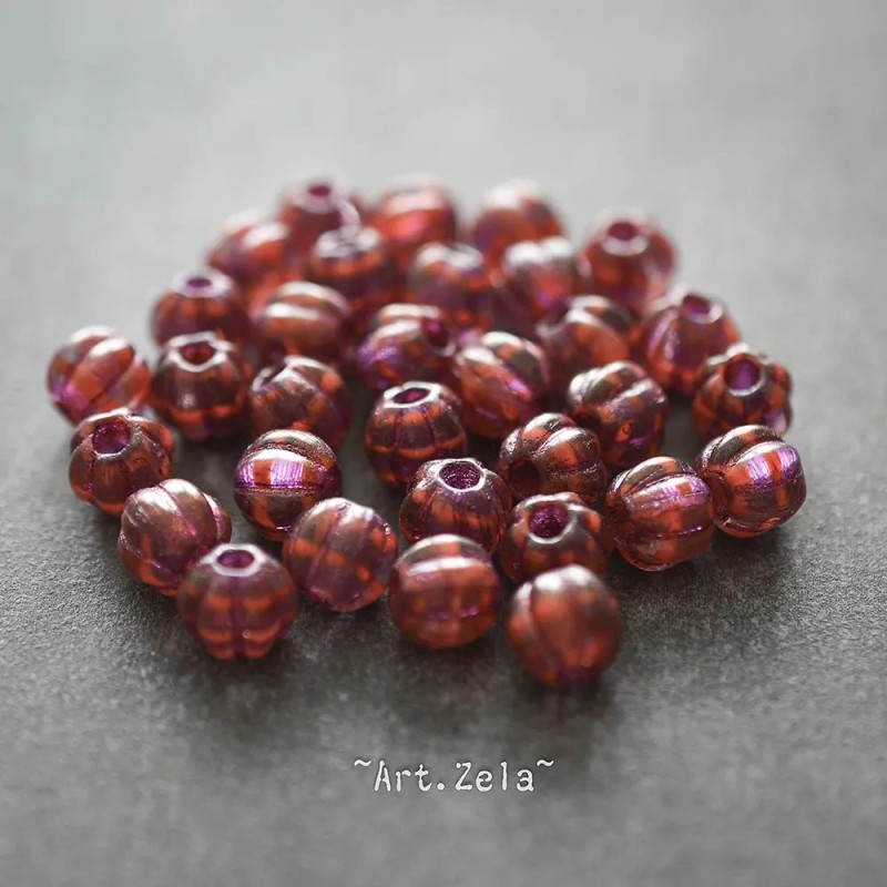 Melons framboise rouge 8mm X10 Perles verre tchèque à large trou