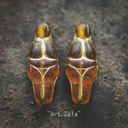 Déesse ambre bronze antique 25mm X1 Perle verre tchèque mat