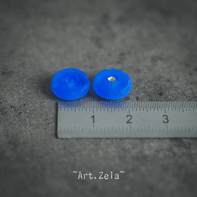 Rondelles bleu azur mat 11mm X20 Perles verre artisanales indiennes