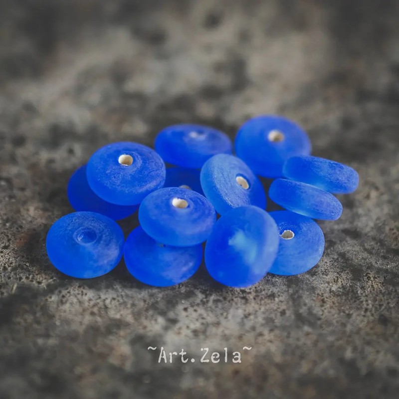 Rondelles bleu azur mat 11mm X20 Perles verre artisanales indiennes