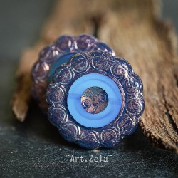 Tournesol prune et bleu 19mm X1 Perle verre tchèque