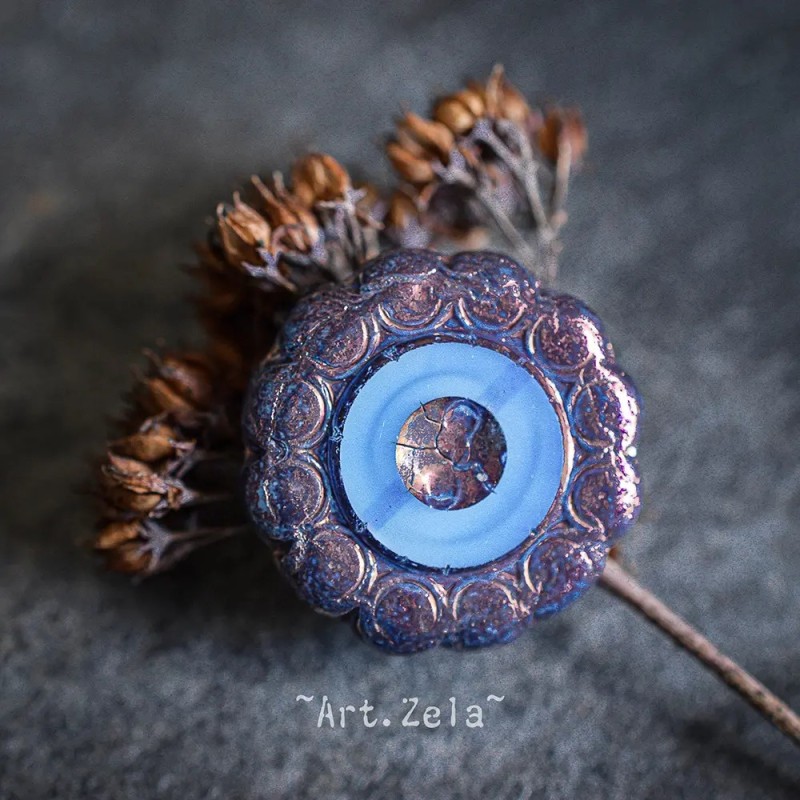 Tournesol prune et bleu 19mm X1 Perle verre tchèque