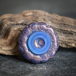 Tournesol prune et bleu 19mm X1 Perle verre tchèque