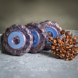 Tournesol prune et bleu 19mm X1 Perle verre tchèque