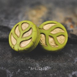 Monstera vert chartreuse 14mm X4 Perles verre tchèque premium