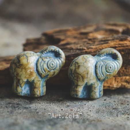 Eléphant Picasso ivoire bleu 21mm  X1  Perle verre tchèque premium