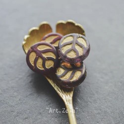 Monstera mix bordeaux / aubergine14mm X4 Perles verre tchèque