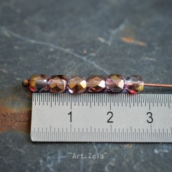 Facettes framboise bronze 5mm X30 Perles verre tchèque métallisé