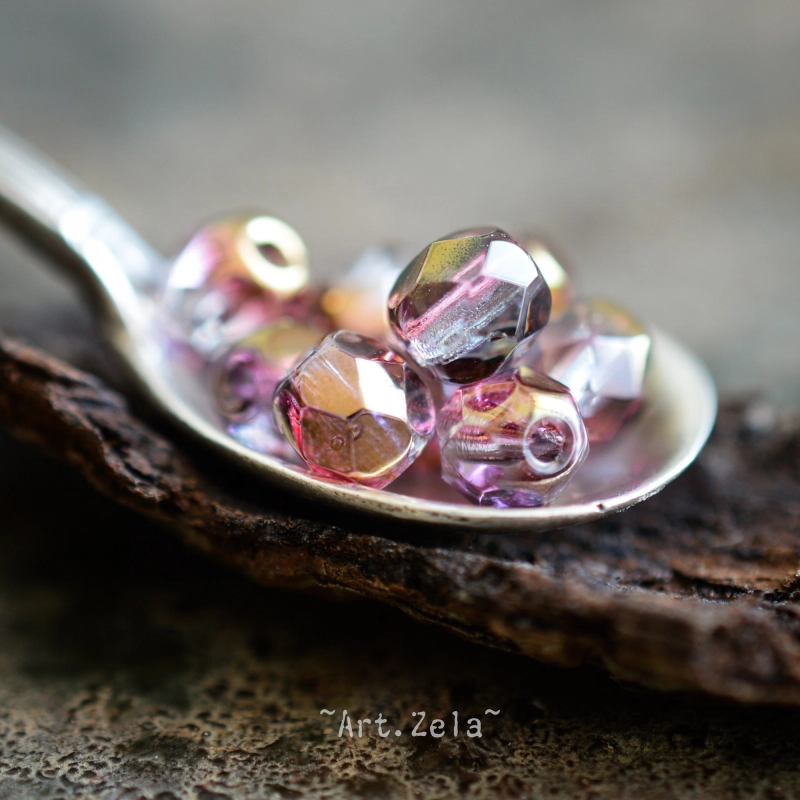 Facettes framboise bronze 5mm X30 Perles verre tchèque métallisé