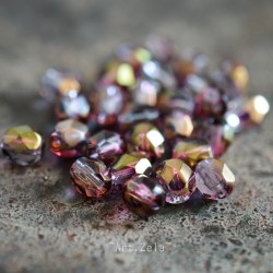 Facettes framboise bronze 5mm X30 Perles verre tchèque métallisé