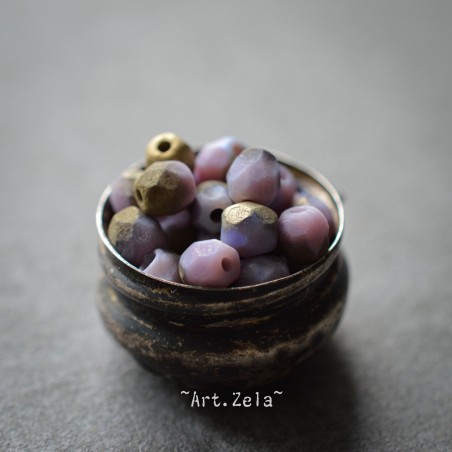 Facettes parme bleu ciel kaki doré 4mm X40 Perles verre tchèque mat