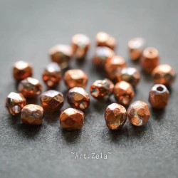 Facettes cuivre texturées 4mm X40 Perles verre tchèque