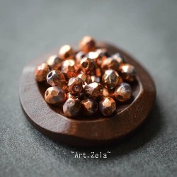 Facettes cuivre texturées 4mm X40 Perles verre tchèque