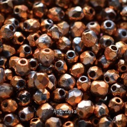 Facettes cuivre texturées 4mm X40 Perles verre tchèque