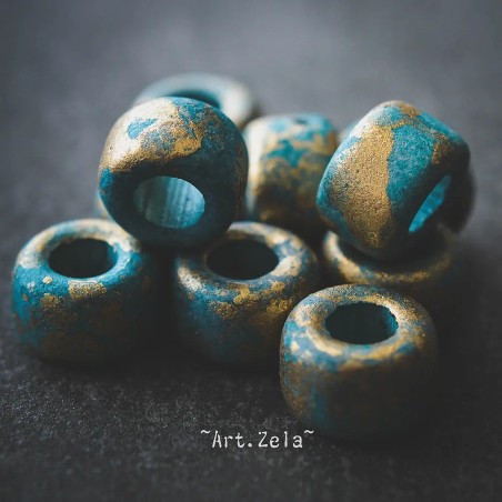 Rondelles turquoise doré 9mm X10 Perles artisanales céramique grecque