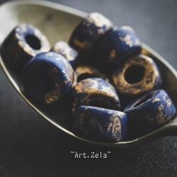 Rondelles bleu marine doré 9mm X10 Perles céramique grecque