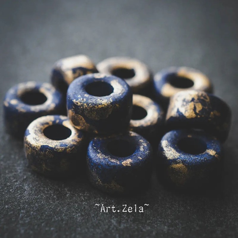 Rondelles bleu marine doré 9mm X10 Perles céramique grecque