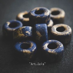 Rondelles bleu marine doré 9mm X10 Perles céramique grecque