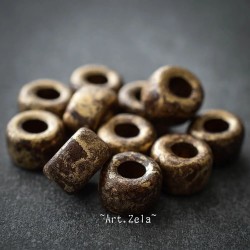 Rondelles chocolat doré 9mm X10 Perles céramique grecque