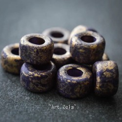 Rondelles violet doré 9mm X10 Perles artisanales céramique grecque