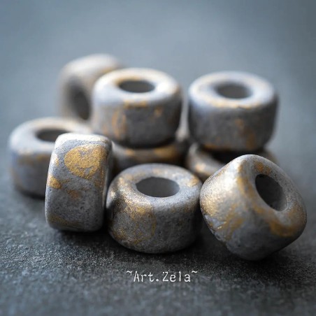 Rondelles gris doré 9mm X10 Perles artisanales céramique grecque