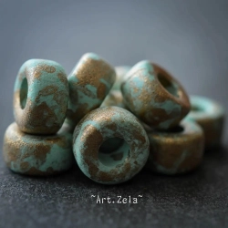 Rondelles menthe clair doré 9mm X16 Perles céramique grecque